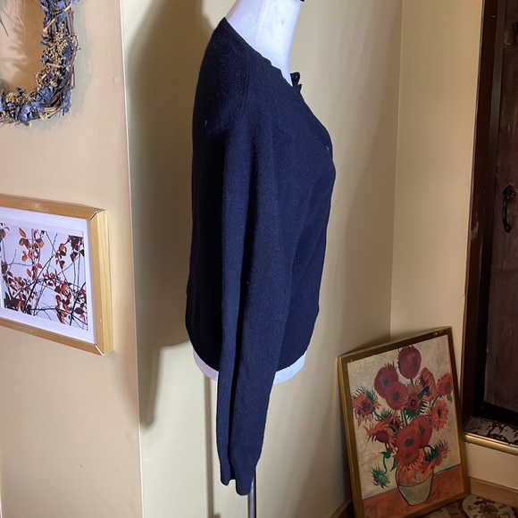 Vintage 90s LORD & TAYLOR 2-Ply Cardigan Cashmere Ink Black ButtonFront Timeless - Picture 6 of 16